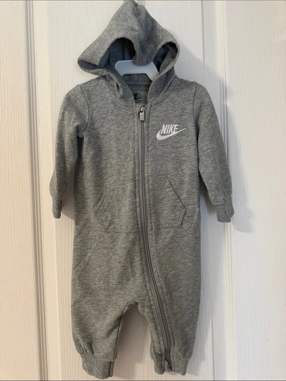 Nike Baby Gray Hooded Full Zip Coverall Romper 6M